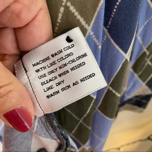 Blue Argyle Blouse Button Up Collared Top - Picture 5 of 9